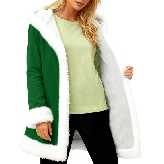 Unisex Casual Plush Collar Hooded Jacket - Fashionable Long Sleeve Solid Color Outerwear (Dark Green, S)