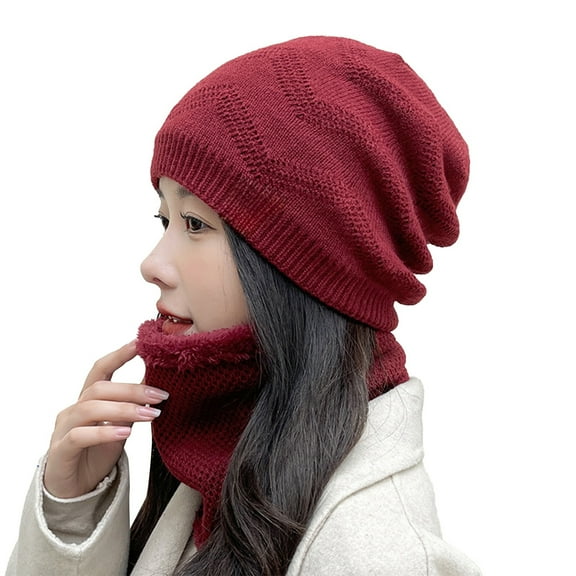 Unisex Casual Slouchy Beanie Set - Plush Knit Hat And Neck Warmer Combo, Ear Flap Warm Stocking Stuffers, Winter Gifts For Men Women Cold Weather Christmas Gifts for Teens