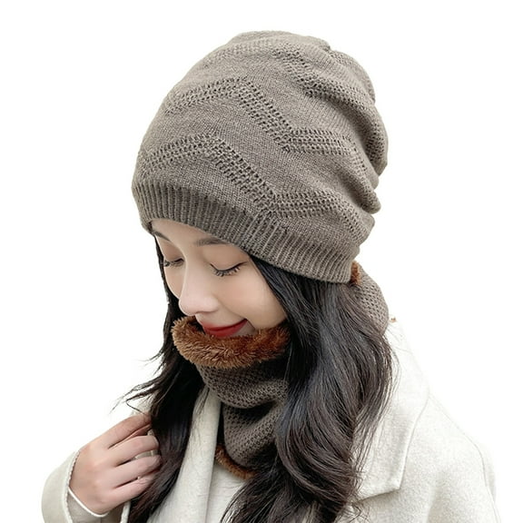 Unisex Casual Slouchy Beanie Set - Plush Knit Hat And Neck Warmer Combo, Ear Flap Warm Stocking Stuffers, Winter Gifts For Men Women Cold Weather Christmas Gifts for Teens