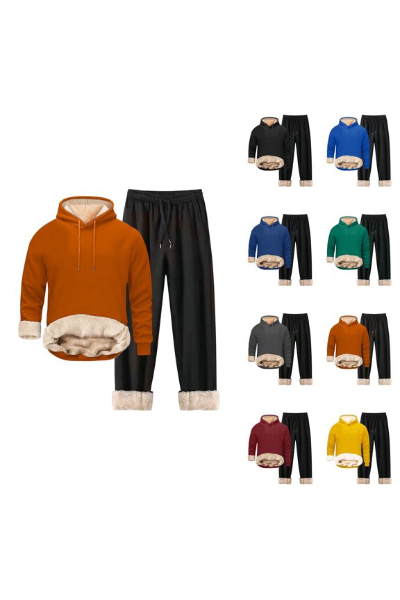 Unisex Casual Sports Winter Jacket with Zipper Hoodie and Sweatpants, , Solid Color, Pockets, Suits Men