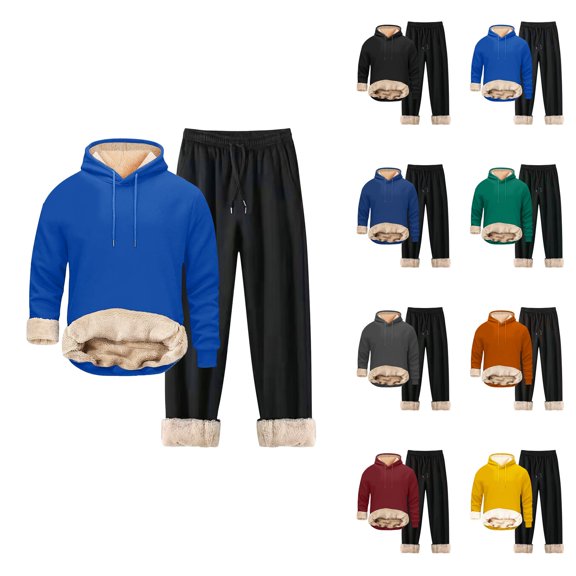 Unisex Casual Sports Winter Jacket with Zipper Hoodie and Sweatpants, , Solid Color, Pockets, Suits Men