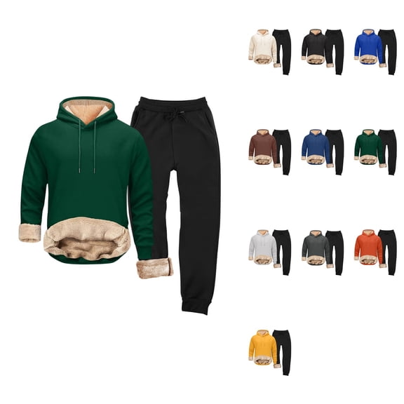 Unisex Casual Sports Winter Jacket with Zipper Hoodie and Sweatpants, , Solid Color, Pockets, Suits Men