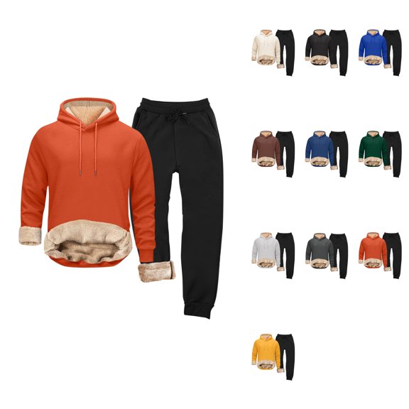 Unisex Casual Sports Winter Jacket with Zipper Hoodie and Sweatpants, , Solid Color, Pockets, Suits Men