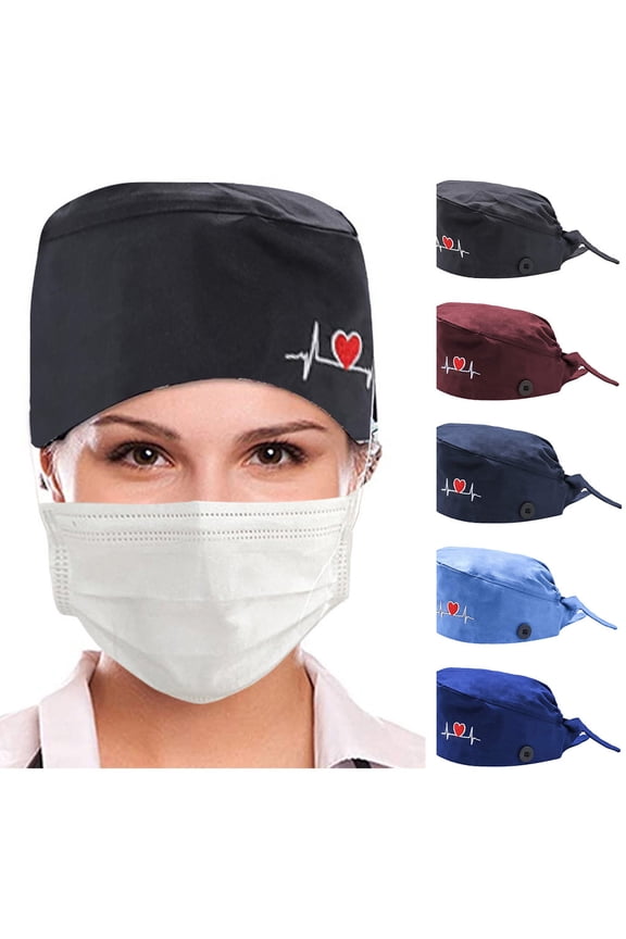 Unisex Casual Work Hat with Printed Button Design Fashion Scrub Cap