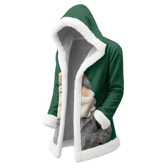 Unisex Casual and Fashionable Plush Collar Hooded Long Sleeve Jacket with Christmas Printing, for Men and Women Daily Use,Gray,XL