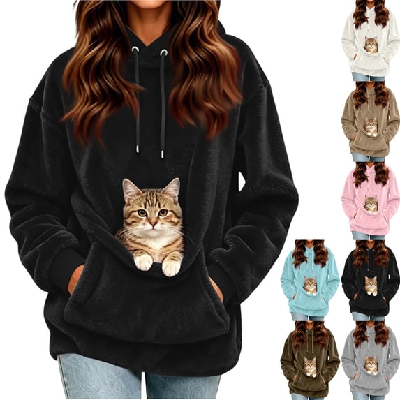 Unisex Cat Pouch Hoodie Fuzzy Kangaroo Puppy Kitten Holder Sweatshirt Fleece Pet Hoodie Carrier Warm Pet Carrier Sweatshirt Black XL