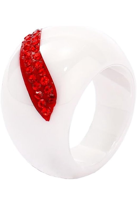 Unisex Ceramic Personality Simple 13mm Domed Chunky Single Row 2 Lines Cubic Zirconia Inlay Ring