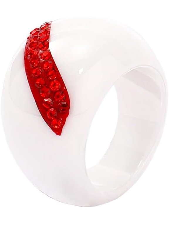Unisex Ceramic Personality Simple 13mm Domed Chunky Single Row 2 Lines Cubic Zirconia Inlay Ring