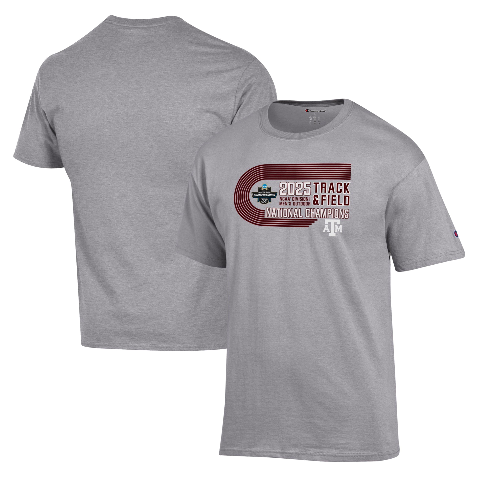 Unisex Champion  Gray Texas A&M Aggies 2025 NCAA Men's Outdoor Track and Field National Champions T-Shirt