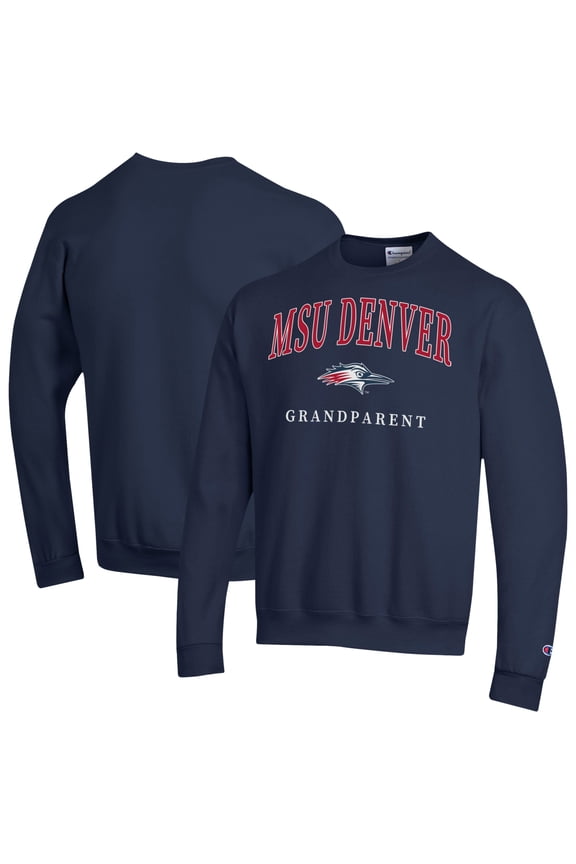 Unisex Champion  Navy MSU Denver Roadrunners Arch Grandparent Eco Powerblend Sweatshirt