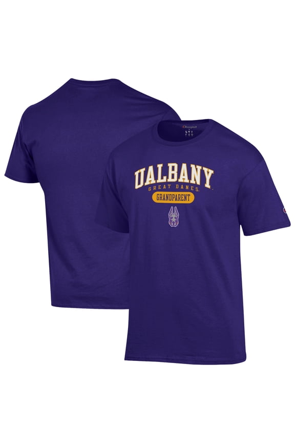 Unisex Champion Purple UAlbany Great Danes Grandparent Pill Box Jersey T-Shirt