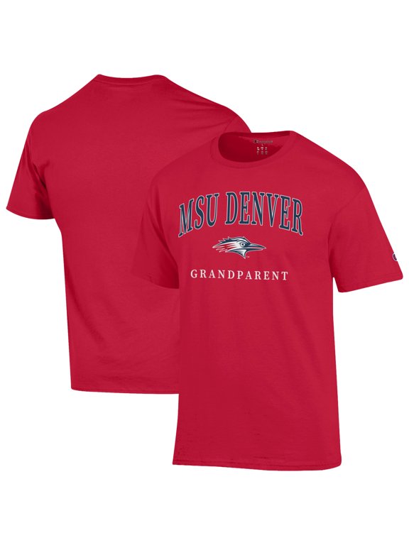 Unisex Champion Red MSU Denver Roadrunners Arch Grandparent Jersey T-Shirt