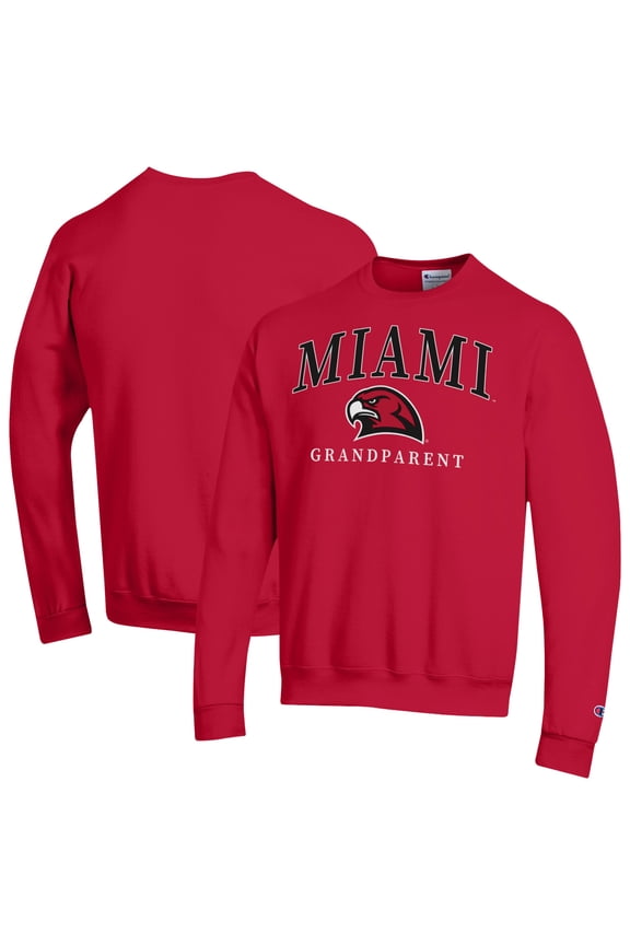 Unisex Champion Red Miami University RedHawks Arch Grandparent Eco Powerblend Sweatshirt