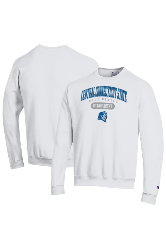 Unisex Champion White Central Connecticut State Blue Devils Grandparent Pill Box Eco- Powerblend- Sweatshirt
