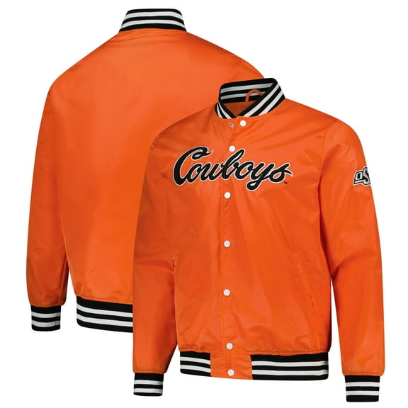 Unisex-Charlie Hustle  Orange Oklahoma State Cowboys Script Full-Snap Varsity Jacket