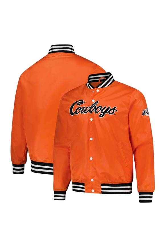 Unisex-Charlie Hustle Orange Oklahoma State Cowboys Script Full-Snap Varsity Jacket