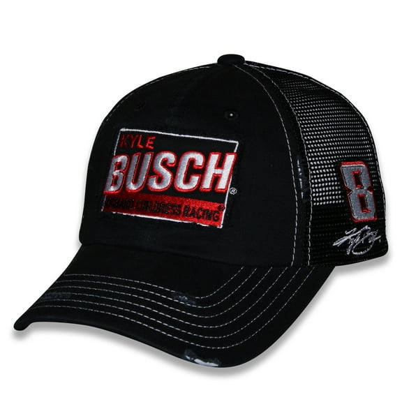 Unisex Checkered Flag Sports Black Kyle Busch Vintage Patch Trucker Adjustable Hat
