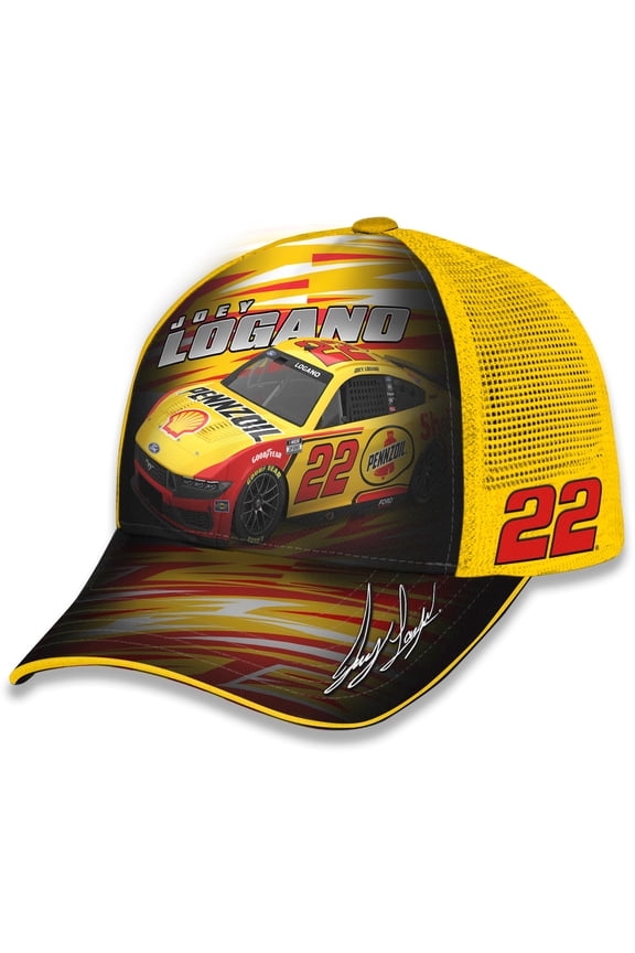 Unisex Checkered Flag Sports Yellow Joey Logano Shell-Pennzoil Adjustable Trucker Hat