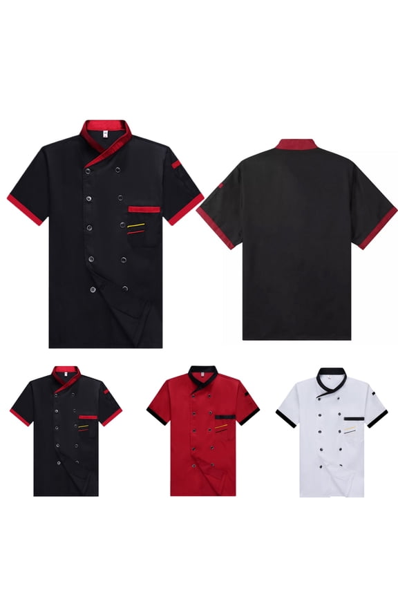 Unisex Chef Coat Chef Jackets For Men Casual Breathable Cook Short Sleeve Shirts Personalized Restaurant Kitchen Working Uniform Black XXL
