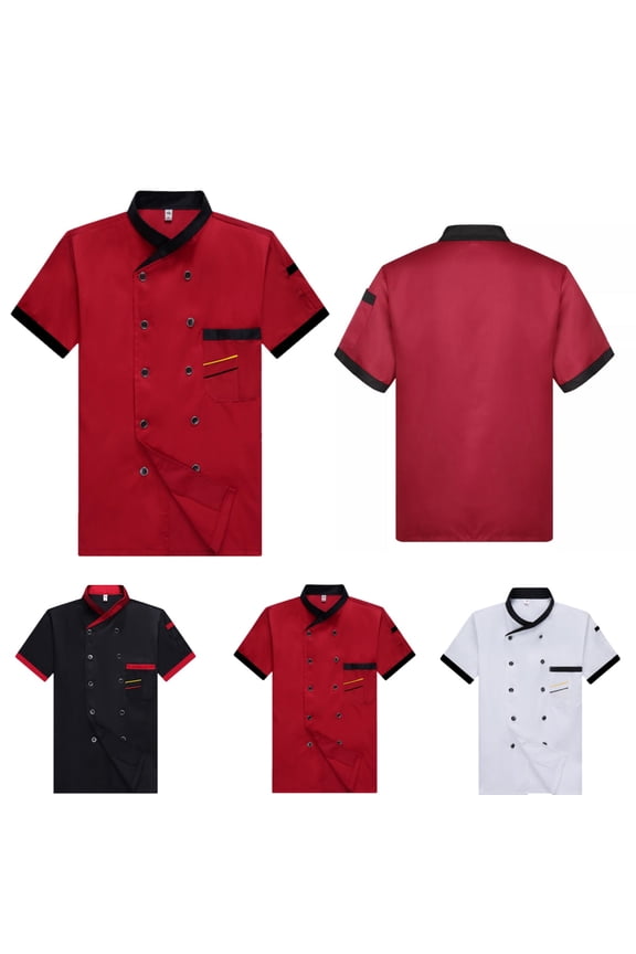 Unisex Chef Coat Chef Jackets For Men Casual Breathable Cook Short Sleeve Shirts Personalized Restaurant Kitchen Working Uniform Red XXL