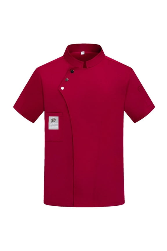 Unisex Chef Coat Short Sleeve,Chef Coat Men/Women Comfortable Button Closure - Kitchen,Restaurant,Hotel Uniform Wine L