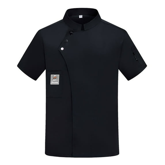 Unisex Chef Coat Short Sleeve Chef Jacket Breathable Stand Collar Restaurant Kitchen Work Breathable Cooking Uniform,Black,XXXXL