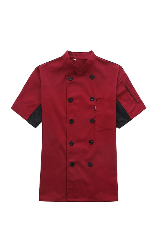 Unisex Chef Coat Short Sleeve Chef Jacket Double Breathable Stand Collar Restaurant Kitchen Work Breathable Cooking Uniform,Hot Pink,XXL