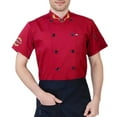 thumbnail image 1 of Unisex Chef Coat Short Sleeve Chef Jacket Double Breathable Stand Collar Restaurant Kitchen Work Breathable Cooking Uniform,Red,L, 1 of 7