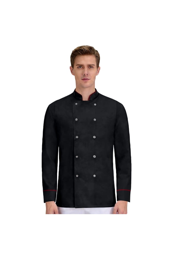 Unisex Chef Coat, Waterproof Oil-Resistant Long Sleeve Button Front Cardigan Style Kitchen Uniform for Restaurant Hotel Bakery Chefs,Black XS