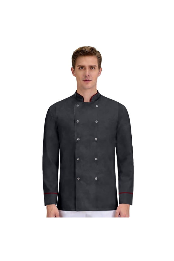 Unisex Chef Coat, Waterproof Oil-Resistant Long Sleeve Button Front Cardigan Style Kitchen Uniform for Restaurant Hotel Bakery Chefs,Gray XL