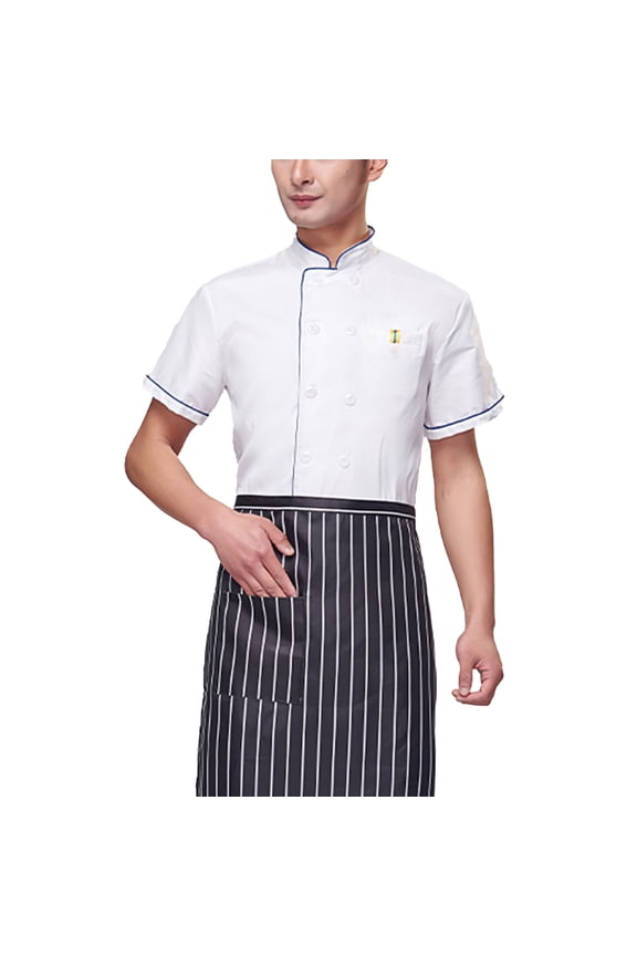 Unisex Chef Jacket - Color Piping Chef Coat Kitchen Restaurant Working Chef Uniform, BlueA, L