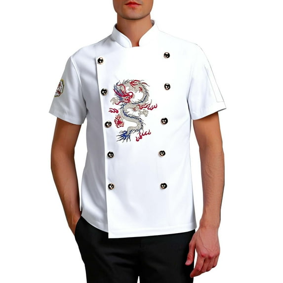 Unisex Chef Jacket Hotel catering chef overalls Unisex Chef Jacket Long Sleeve Kitchen with Distinctive Red Button Design,White,XL