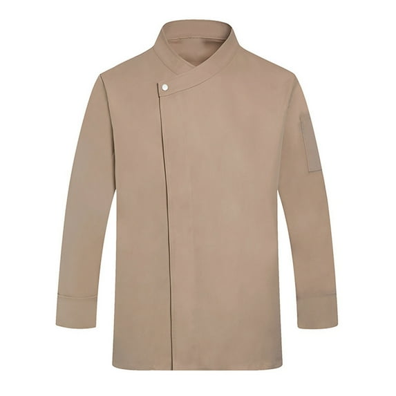 Unisex Chef Jacket, Long Sleeve Water Resistant Kitchen Uniform with Buttons for Chefs Bakers Restaurant Staff Durable Comfortable,Khaki M