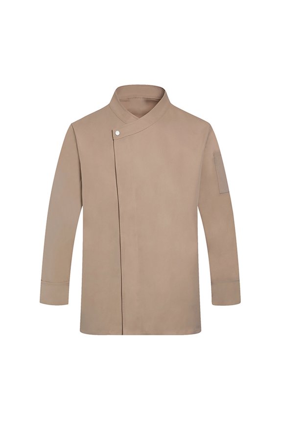 Unisex Chef Jacket, Long Sleeve Water Resistant Kitchen Uniform with Buttons for Chefs Bakers Restaurant Staff Durable Comfortable,Khaki M