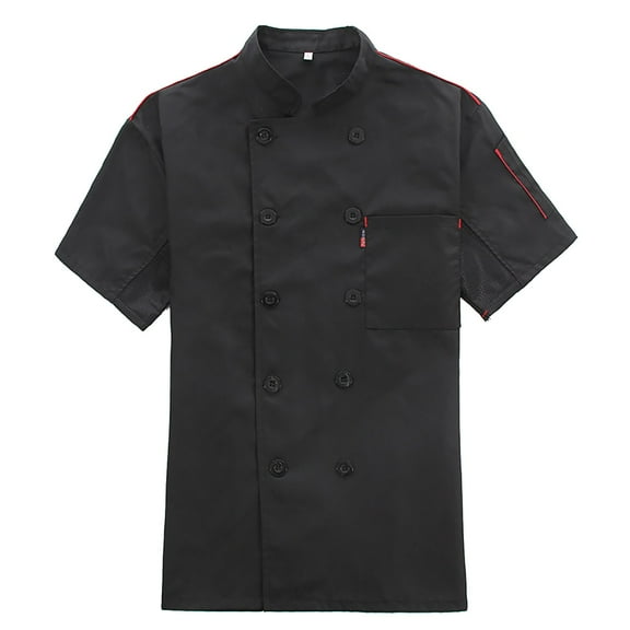 Unisex Chef Jacket - Long Sleeves with Contrasting Red Buttons - 35% Cotton 65% Polyester - Professional Kitchen Uniform for Men & Women