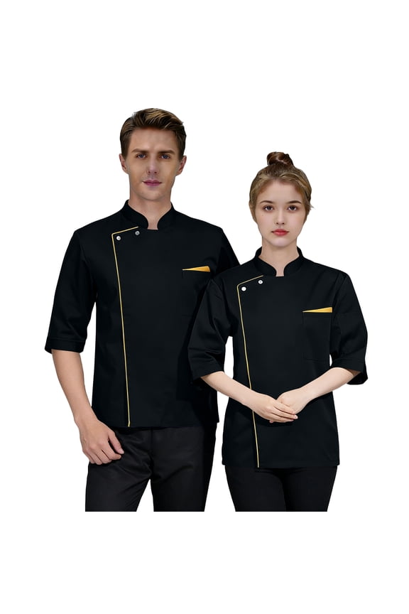 Unisex Chef Jacket Men's Chef Coat Restaurant Kitchen Chef Uniform Black 3XL
