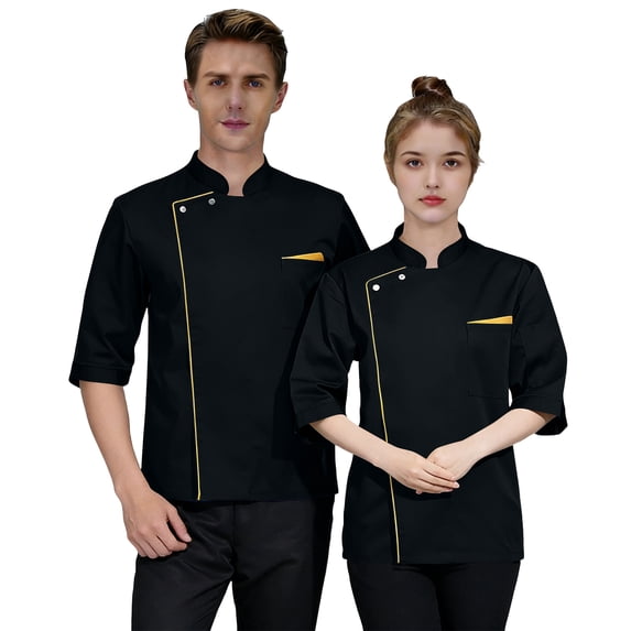 Unisex Chef Jacket Men's Chef Coat Restaurant Kitchen Chef Uniform Black L