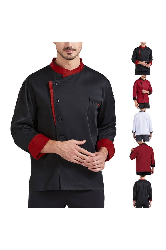 Unisex Chef Jacket Men's Chef Coat Restaurant Kitchen Chef Uniform Black XL
