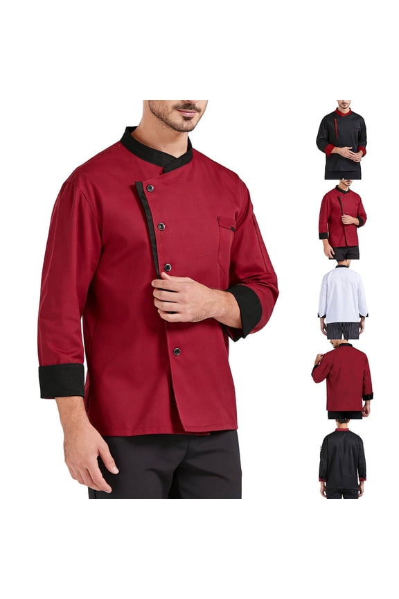 Unisex Chef Jacket Men's Chef Coat Restaurant Kitchen Chef Uniform Red 2XL
