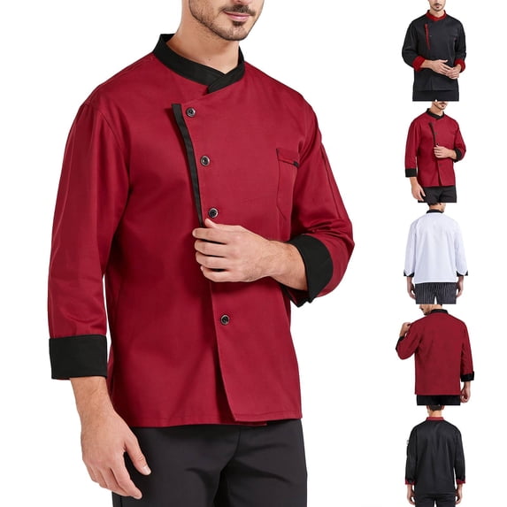 Unisex Chef Jacket Men's Chef Coat Restaurant Kitchen Chef Uniform Red M