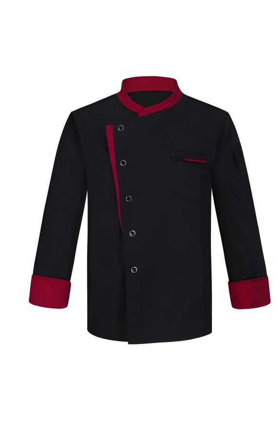 Unisex Chef Uniform, Long Sleeve Buttoned Jacket Waterproof Oil-Resistant Kitchen Wear for Professional Chefs Restaurant Cafe Bakery,Black XL