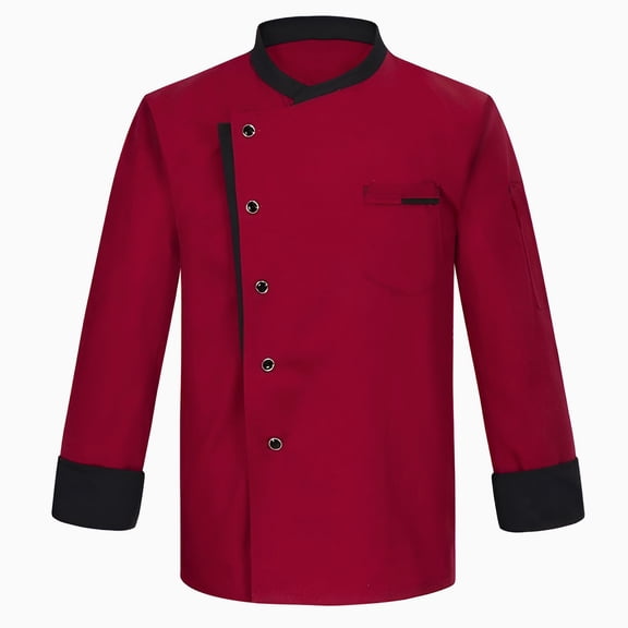 Unisex Chef Uniform, Long Sleeve Buttoned Jacket Waterproof Oil-Resistant Kitchen Wear for Professional Chefs Restaurant Cafe Bakery,Red M