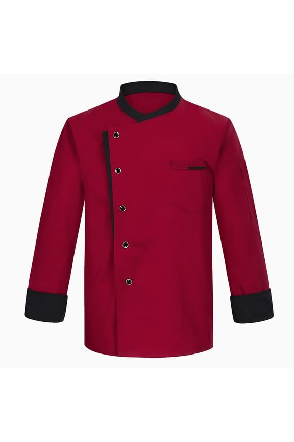 Unisex Chef Uniform, Long Sleeve Buttoned Jacket Waterproof Oil-Resistant Kitchen Wear for Professional Chefs Restaurant Cafe Bakery,Red XL
