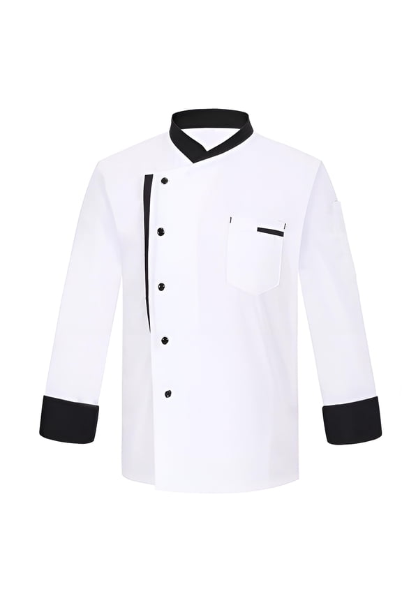 Unisex Chef Uniform, Long Sleeve Buttoned Jacket Waterproof Oil-Resistant Kitchen Wear for Professional Chefs Restaurant Cafe Bakery,White XL