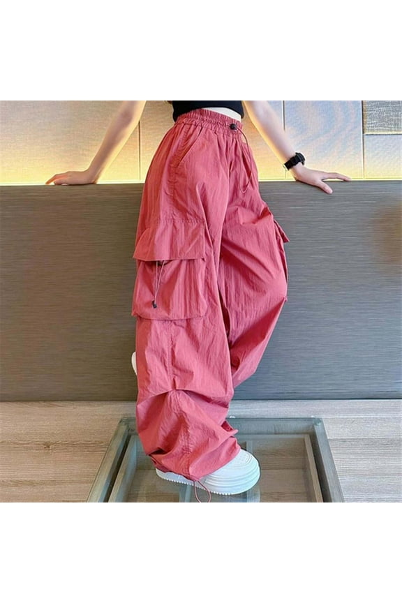 Unisex Child Cargo Pant Watermelon Red Cargo Pants Elastic Waist Cargo Pant Casual Multi-Pockets Boys Sports Pants Uniform Pants for Boys 5-6 Years