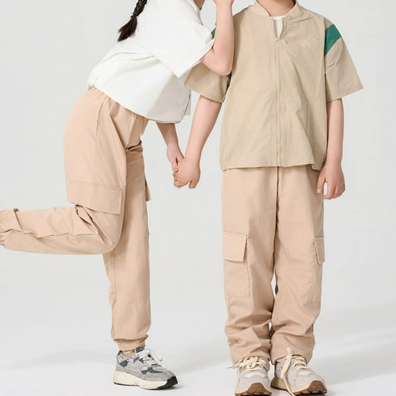 Unisex Child Cargo Parachute Pant Boys Khaki Pants Casual Loose Travel Pants Cargo Pants for Girls 7-8 Years