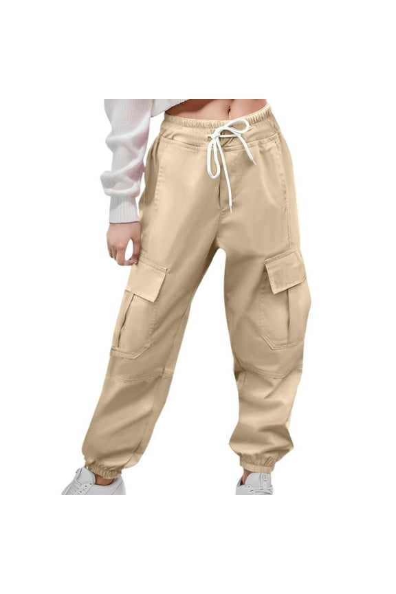 Unisex Child Cargo Parachute Pant Khaki Cargo Pants Straight Leg Regular Boys Sports Pants Boys Active Pants