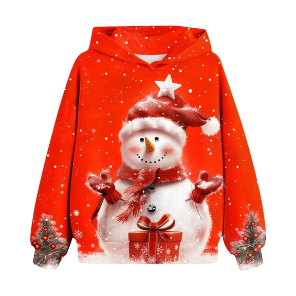 Unisex-Child Full Zip Hoodie Sweatshirt, Christmas Children's Shirt Long Sleeved Pattern T-shirt Printed Round Neck Long Top Boys and Girls Aged Hooded Sweatshirt Red 160
