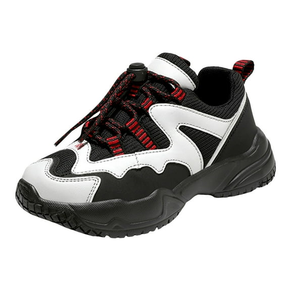 Unisex Child Leather Lightweight Thick Sole Sneakers for Boys Girls Breathable Knit Athletic Running Shoes