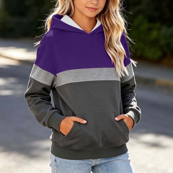 Unisex Children Fall Loose Hooded Sweatshirts Color Contrast Long Sleeve Fashion Casual Pullover Top for Daily Wear Multicolor 011 9-10 Years